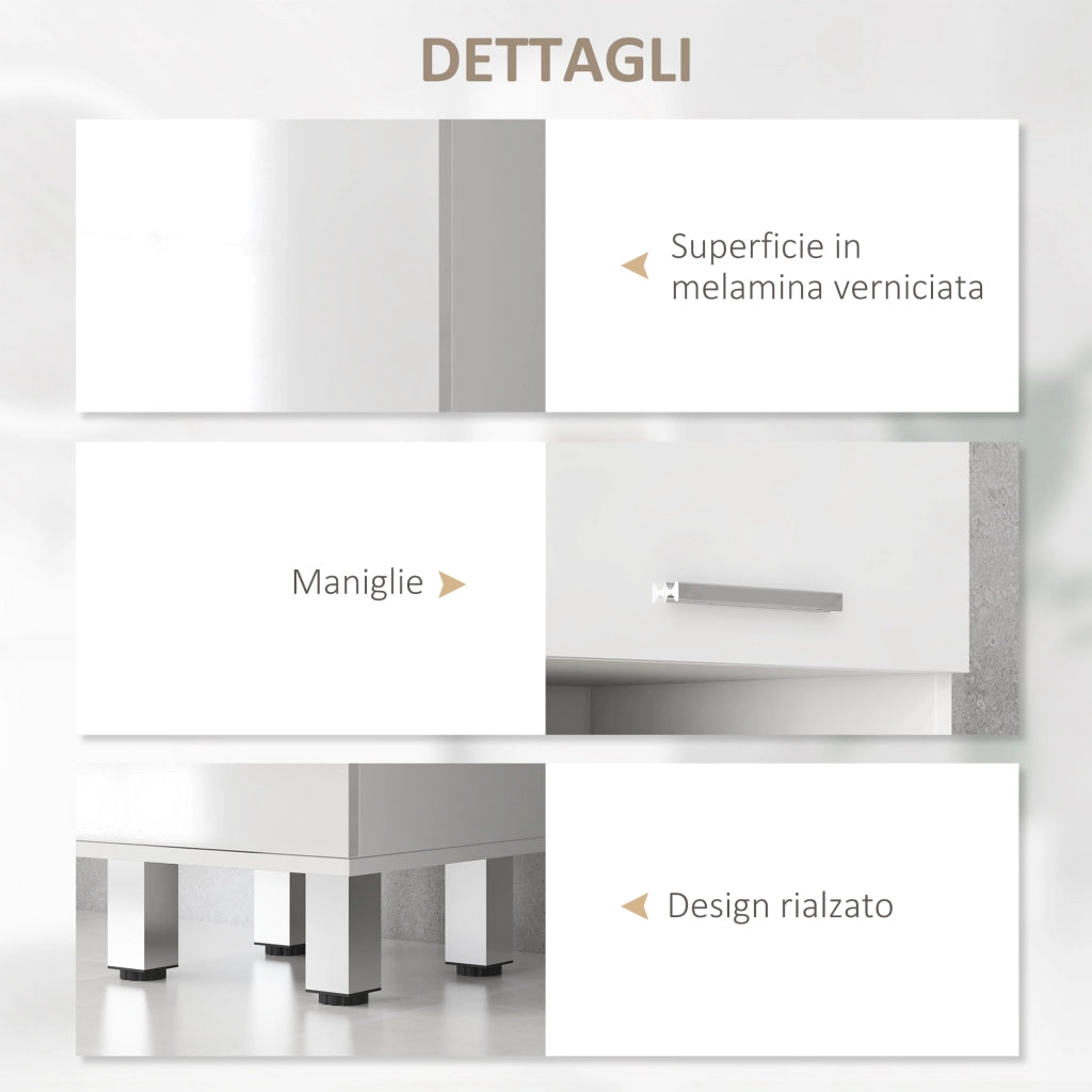 Mobile a Colonna Bagno 30x30x180 cm con Armadietti e Ripiani a Giorno Rivestimento in Melamina Bianco Lucido