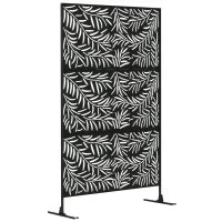 Paravento da Esterno in Acciaio con Motivi a Salice e 2 Piedini, 122x45x198 cm, Nero