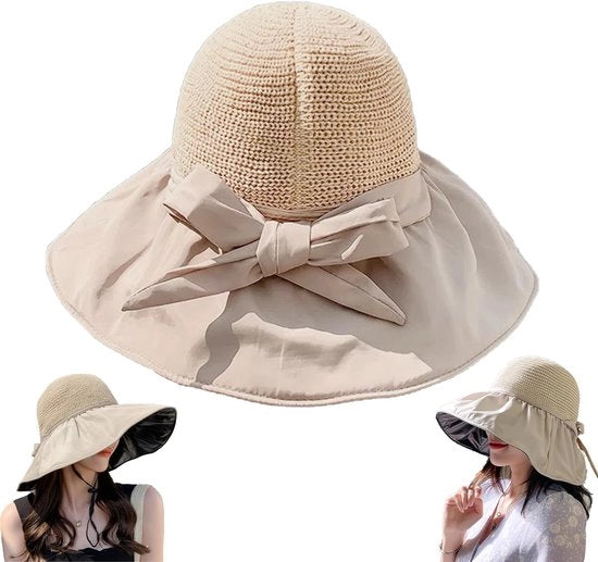 Cappello da sole per donne - pieghevole - protezione UV - cappello da spiaggia - bordo ampio - materiale di alta qualità - circonferenza del capo 52-60 cm