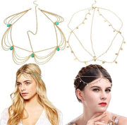 Accessori per la testa 2 pezzi - Stile bohemien - Gioielli per la sposa con strass - Aspetto elegante - Manufatti a mano - Adatto per matrimoni/feste - Cintura per la testa