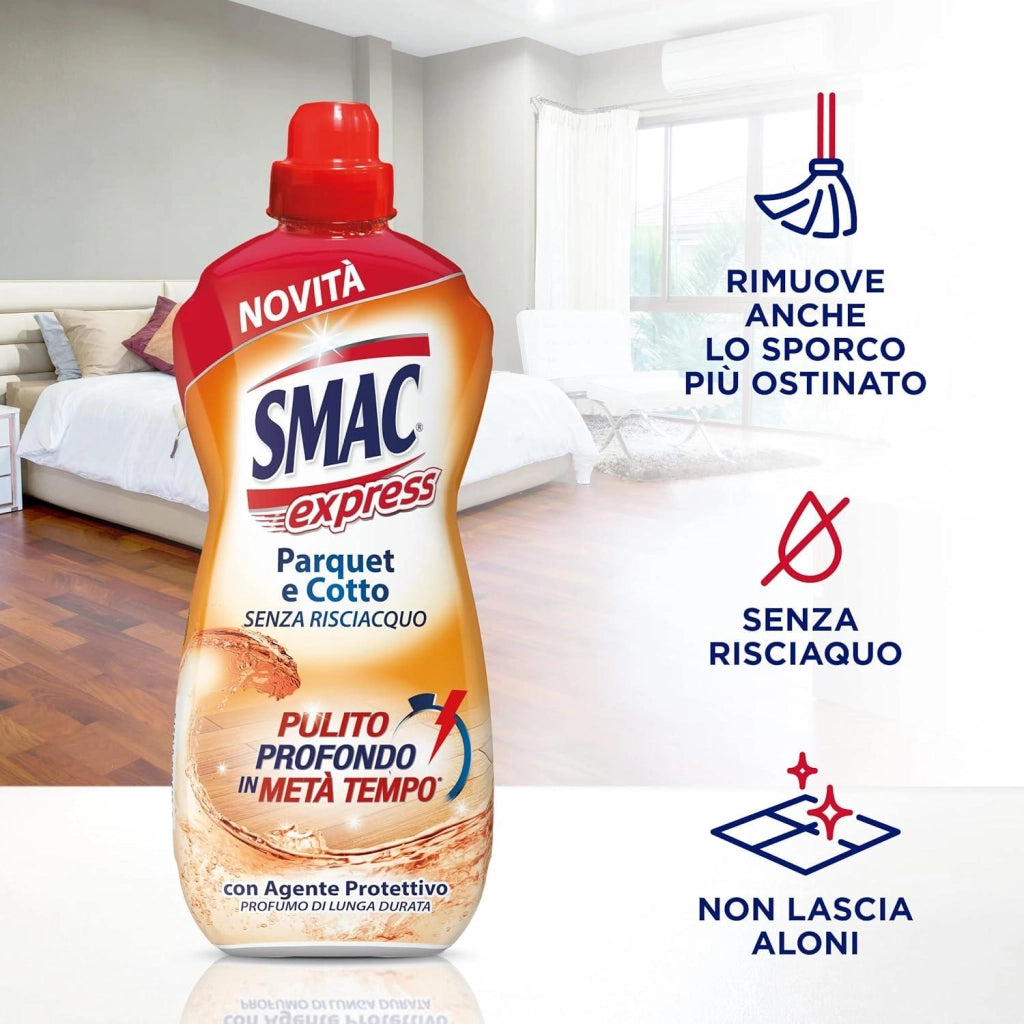 SMAC EXPRESS PAVIMENTI IN COTTO E PARQUET SENZA RISCIAQUO PULITO PROFONDO IN META' TEMPO 1 LT