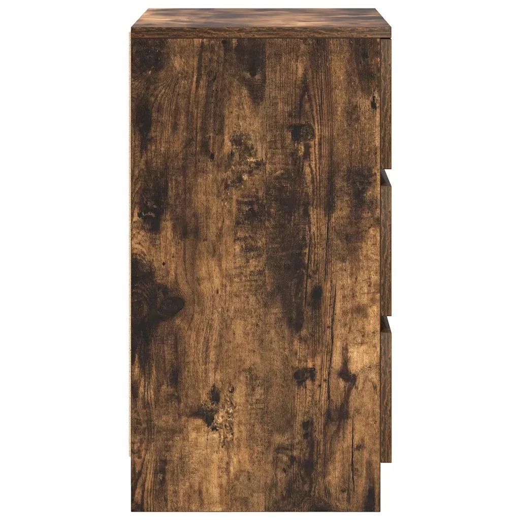 Set di 2 Comodini | Armadio da Notte | Mobiletto da notte con 3 Cassetti Rovere Fumo 39x35x65 cm