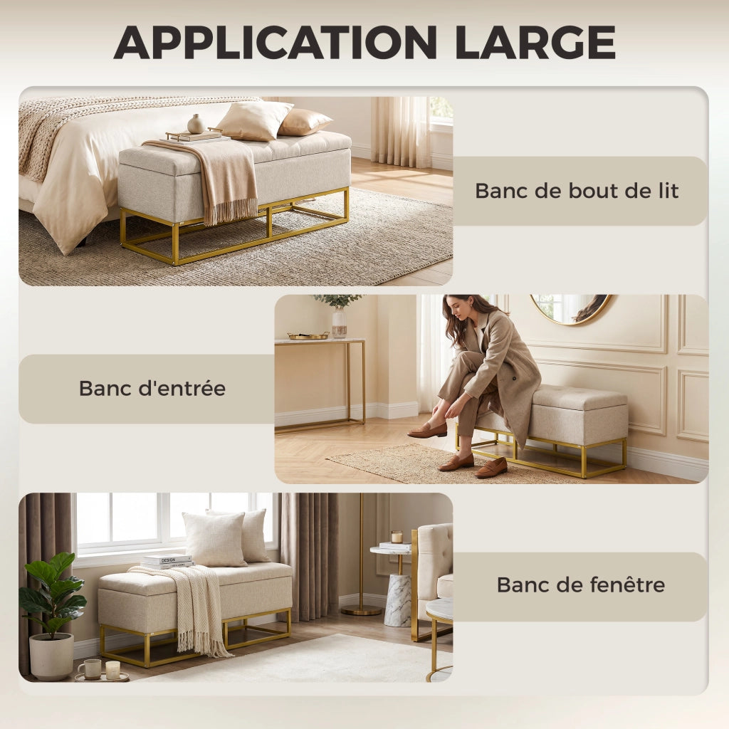 Divano 2 posti imbottito con contenitore ¨C zephmum ¨C beige dorato 110x44x48 cm
