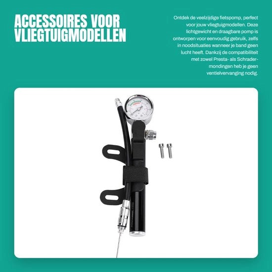 Accessori per bicicletta - Pomp a batterie leggero - Manometro di pressione - Sonda per valvole Presta/Schrader - Impermeabile - Materiale ecologico