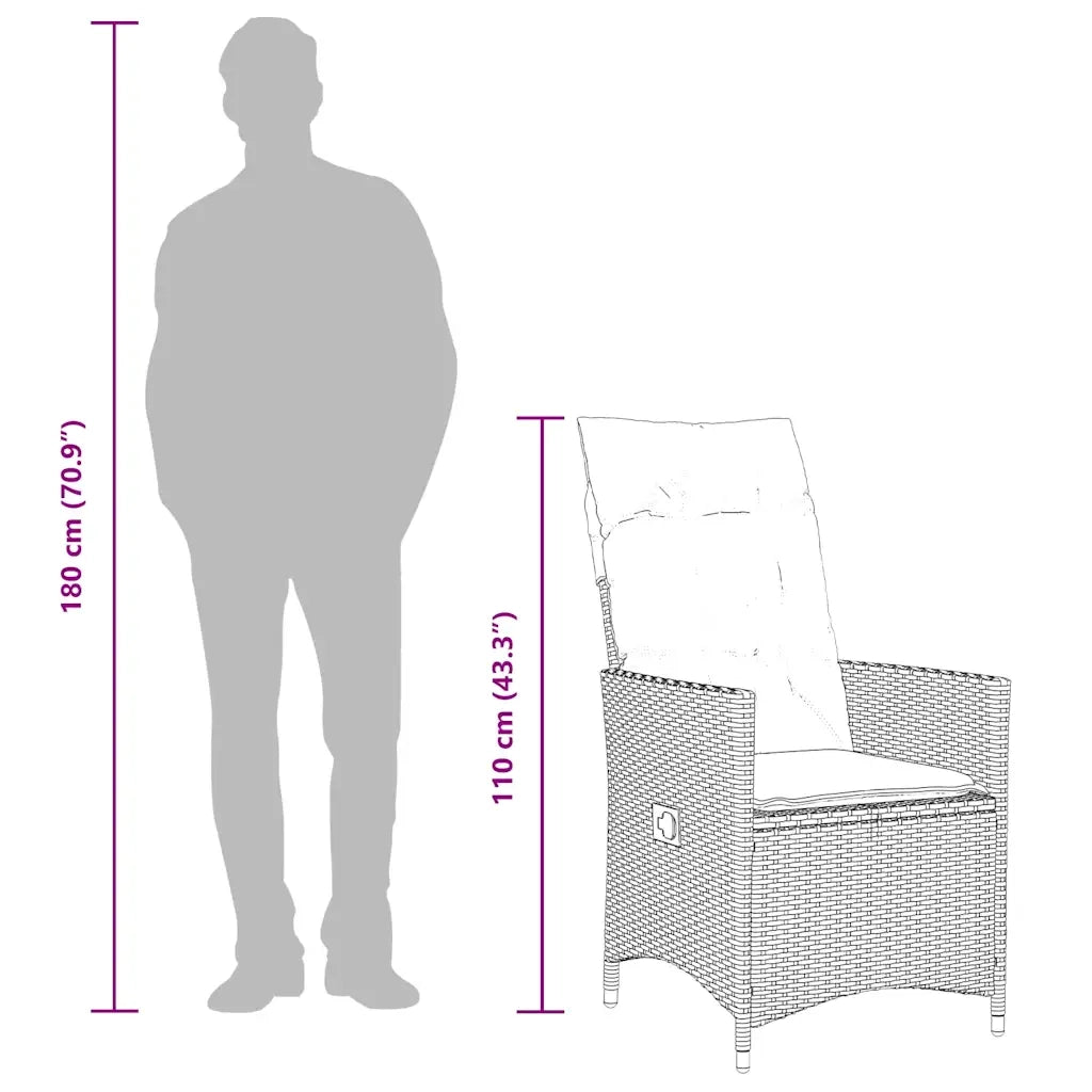 Set da Pranzo da Giardino 7 pz Nero con Cuscini in Polyrattan 3276688