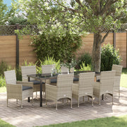 Set da Pranzo da Giardino da 9 Pezzi con Cuscini Grigio Chiaro in Rattan Poliestere