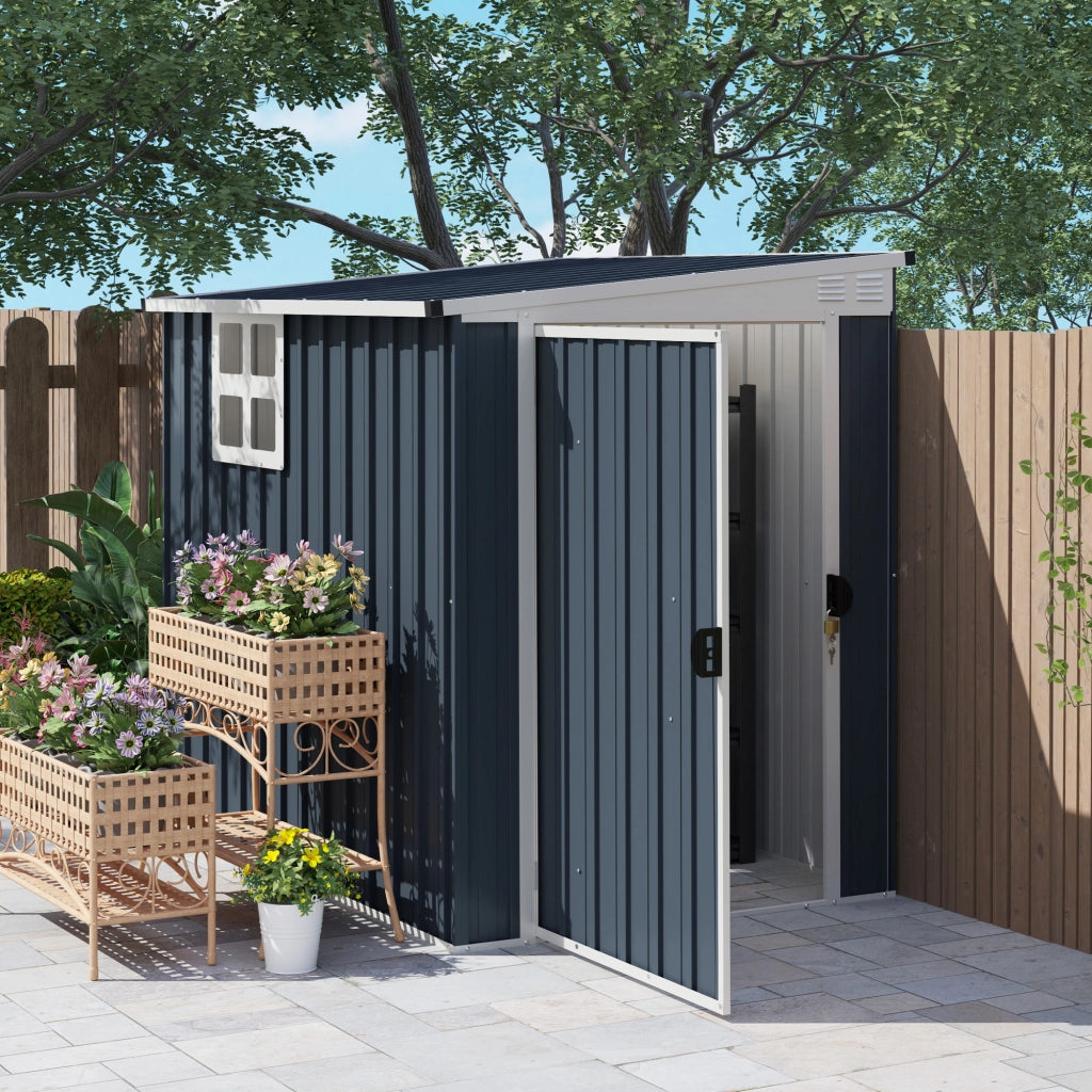 Casetta da Giardino in Acciaio 1.2x1.9 m con Porta Bloccabile e Prese d'Aria, Grigio Scuro