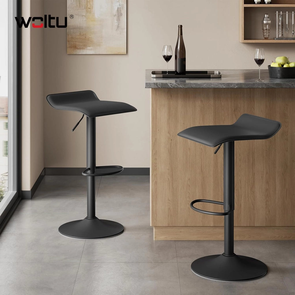 Sgabelli da Cucina Set di 2, Sgabelli da Bar, Altezza Regolabile, Girevoli a 360°, PU, Struttura in Metallo, Soggiorno, Bar, Caffè, Nero+Nero