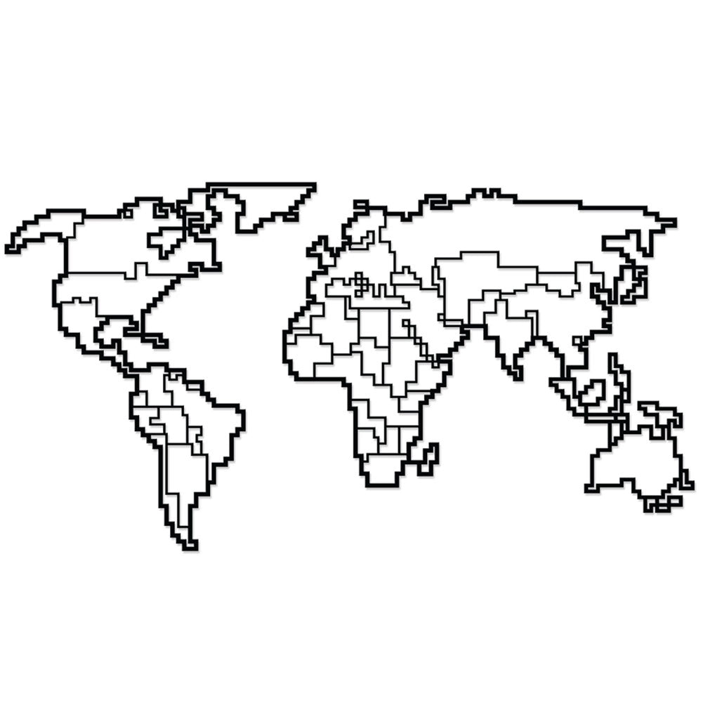 Decorazione Artistica Mappa Mondo Pixellata Metallo Nero da Parete 100 x 52H cm