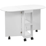 Tavolo Pieghevole con Ruote e Ripiani ¨C Zephmum ¨C Bianco 120x60x77 cm