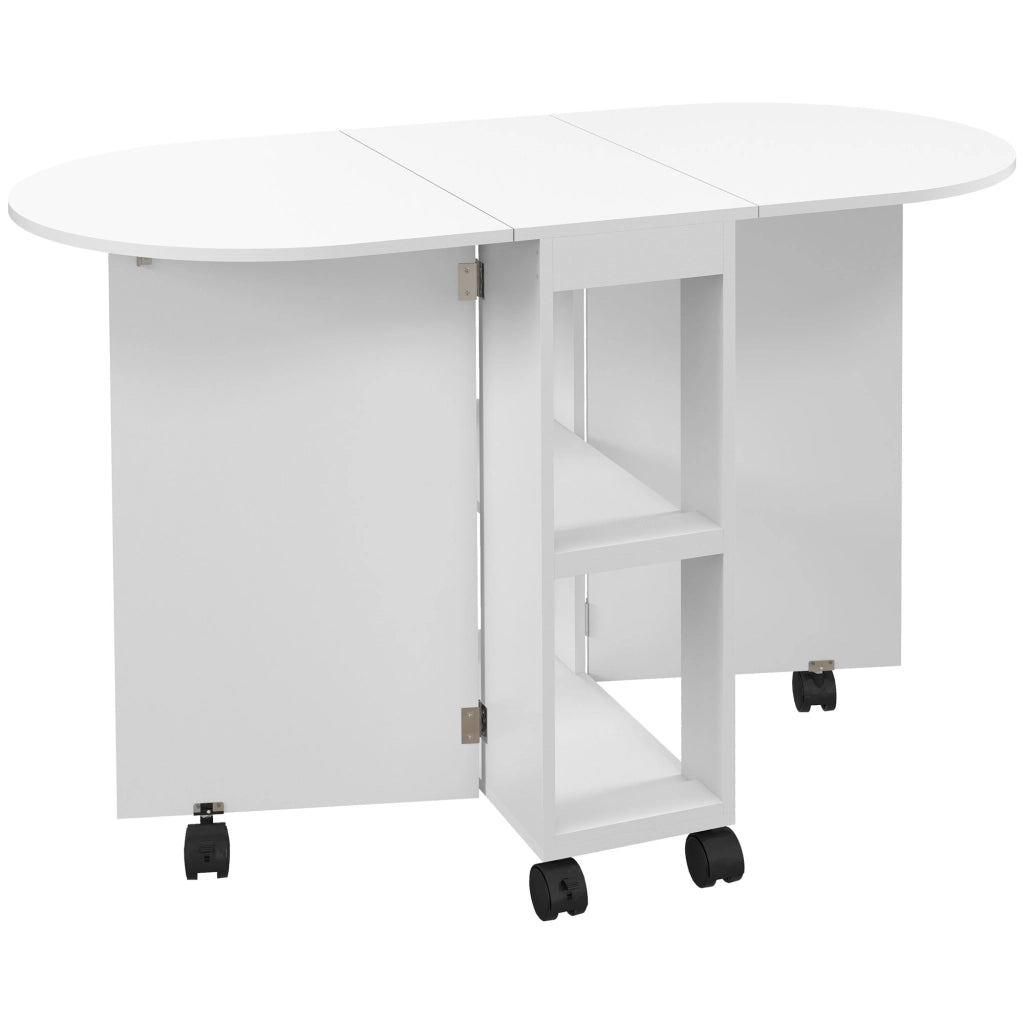 Tavolo Pieghevole con Ruote e Ripiani ¨C Zephmum ¨C Bianco 120x60x77 cm