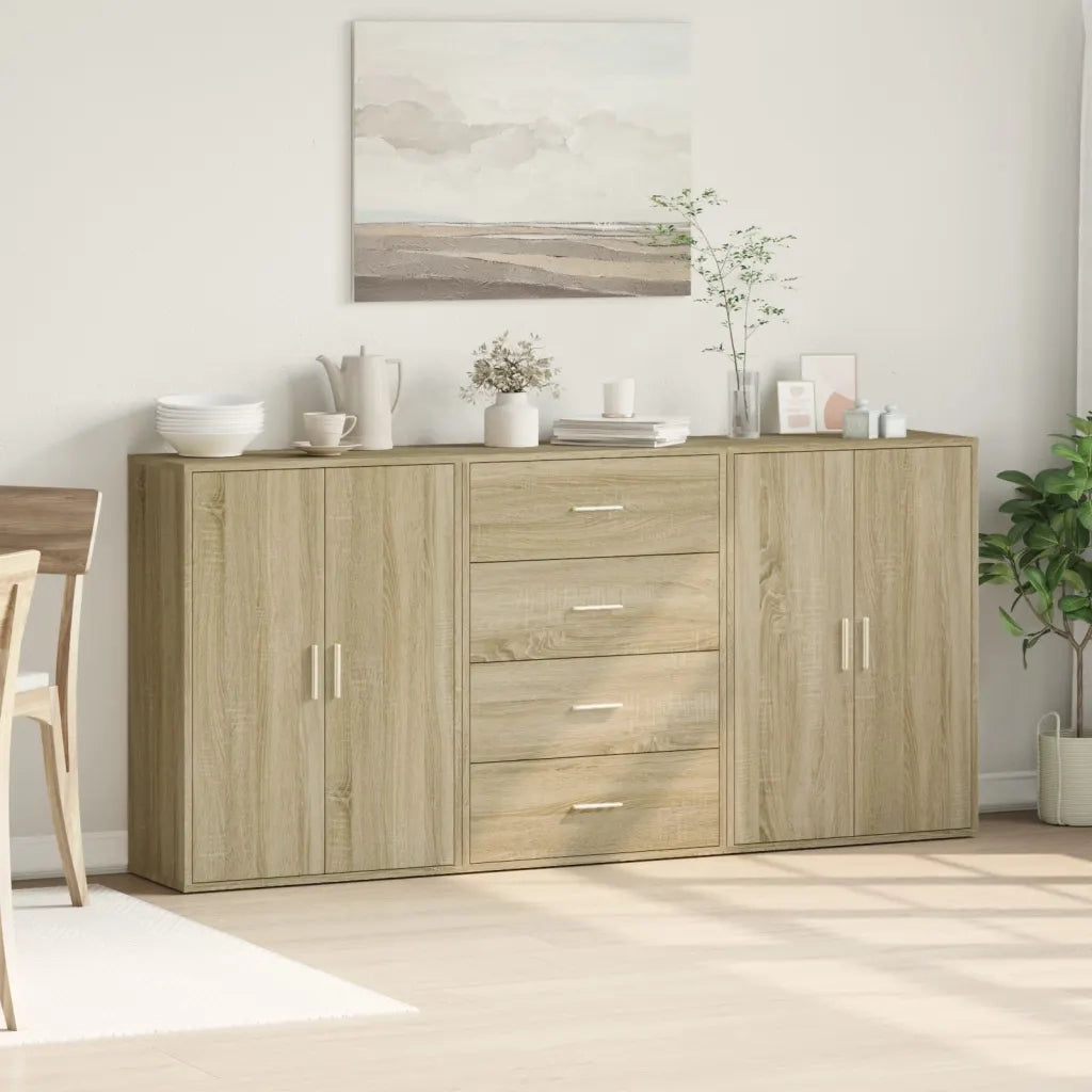 Credenze 3 pz | Madia | Buffet da pranzo | Armadio da pranzo Rovere Sonoma 60x31x84 cm in Legno Multistrato