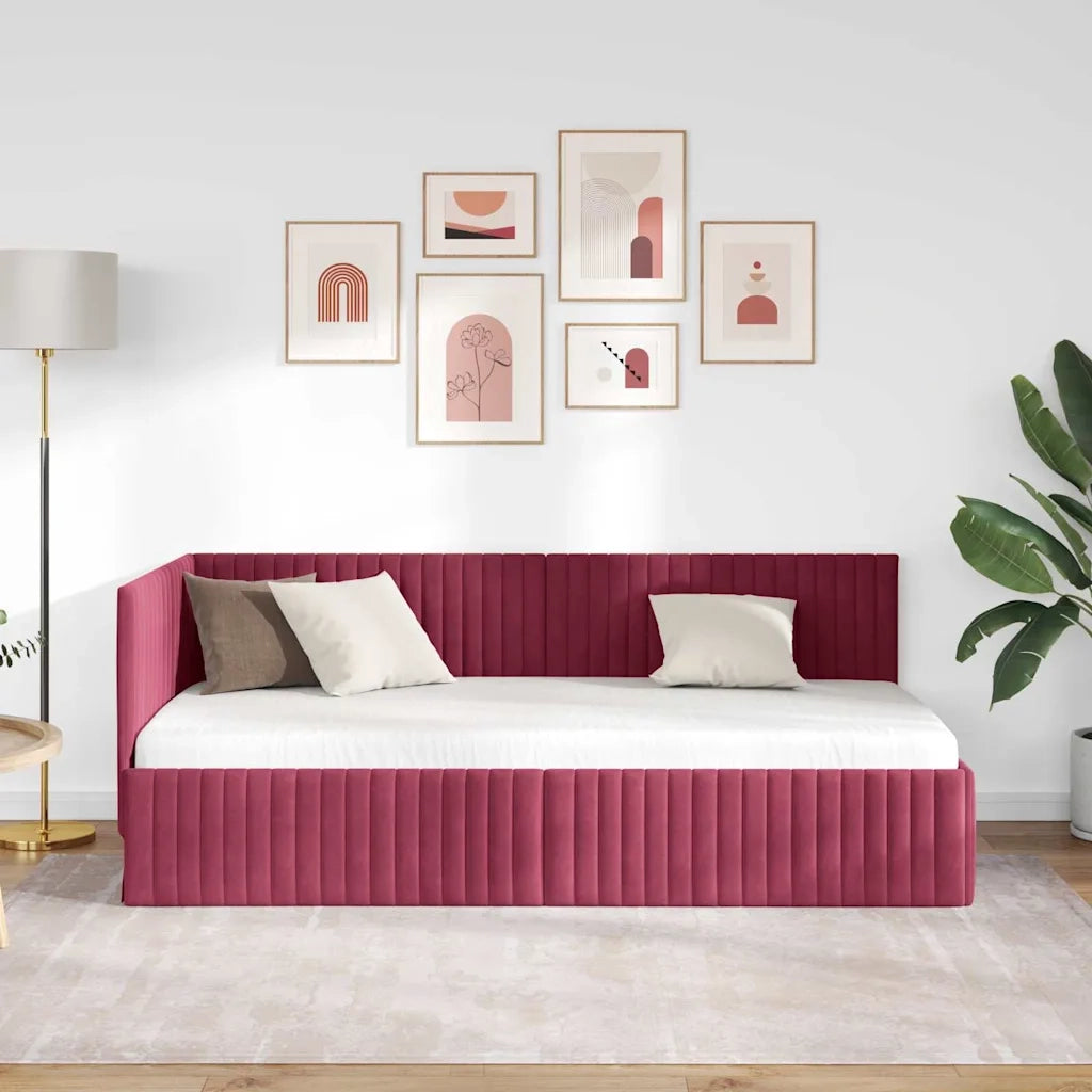 Cornice del letto ad angolo Rosso Vino 90 cm x 190 cm Velluto