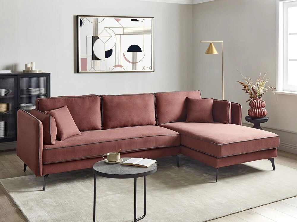 Divano 3 posti angolare regolabile lato sinistro in tessuto bordeaux stile moderno design classico