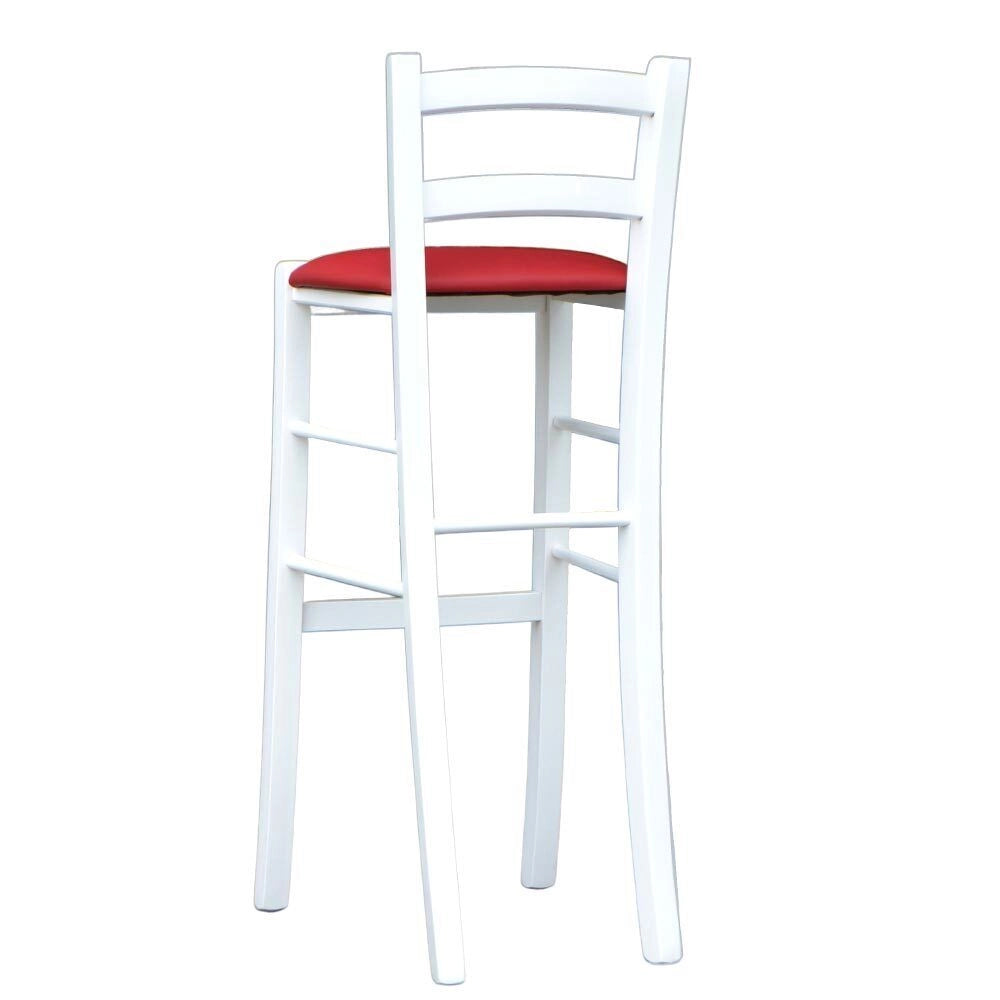 Sgabello in legno bianco laccato con seduta rosso h 80 cm