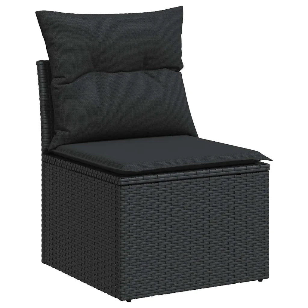 Divano da giardino senza braccioli con cuscini nero Polyrattan 365961
