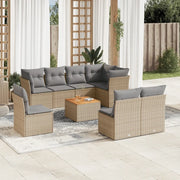 Set Divano da Giardino 9 pz con Cuscini Beige in Polyrattan