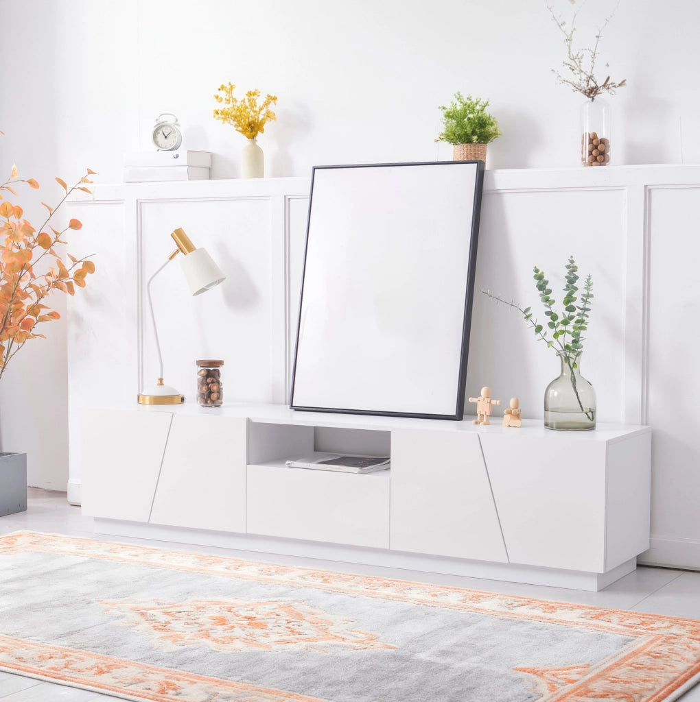 Mobile TV moderno bianco 170 cm in MDF con design patchwork diagonale