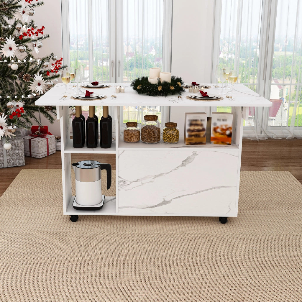 Tavolo pieghevole 3 in 1 con 5 ruote in MDF bianco