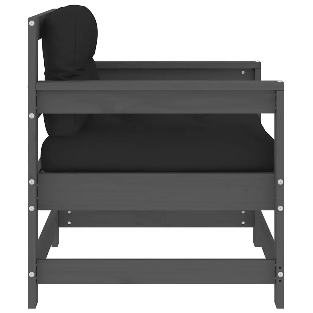 Sedia da patio-Sedie da Giardino con Cuscini 2pz Legno Massello di Pino Grigio 827251