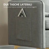 Poltroncina Moderna con Tessuto effetto Lino, Gambe in Acciaio e Tasche laterali, 72x72x90cm, Grigio