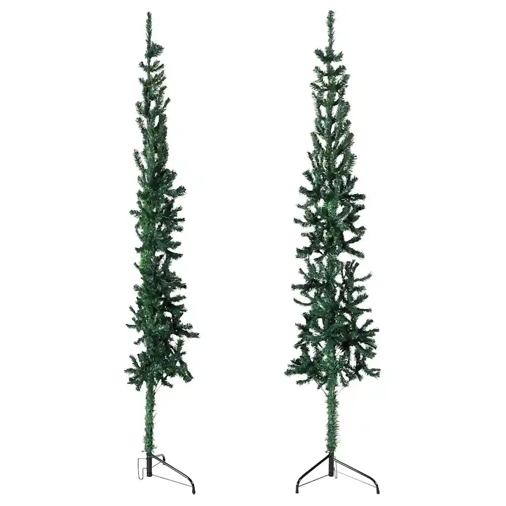 Albero Natale Artificiale Sottile a Met¨¤ Supporto-Albero Natalizio Verde 180 cm