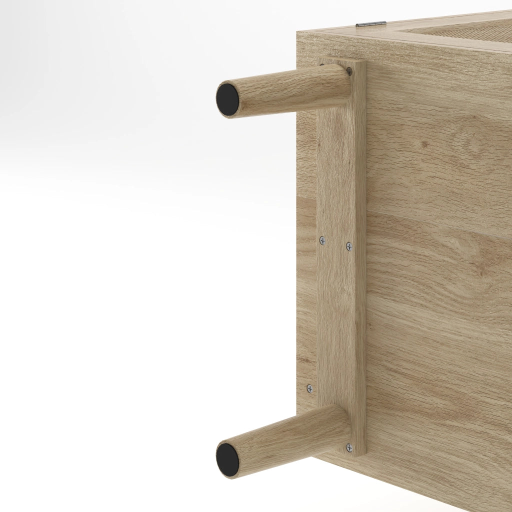 Credenza a 2 ante in rattan e MDF con maniglie in legno, per soggiorno e ingresso, naturale, 80 × 40 × 88 cm