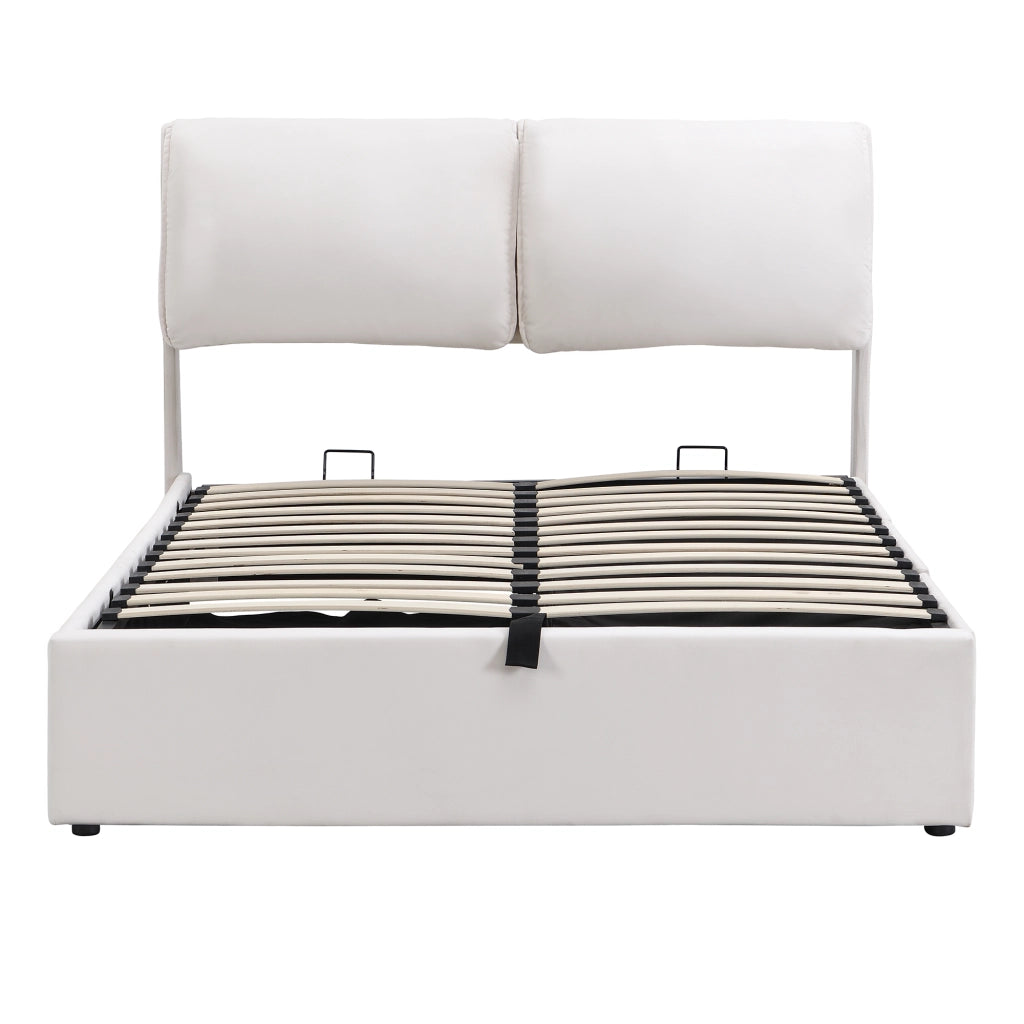 Letto Contenitore 140x200 cm; con Cassetti e Testiera Regolabile in Velluto Beige