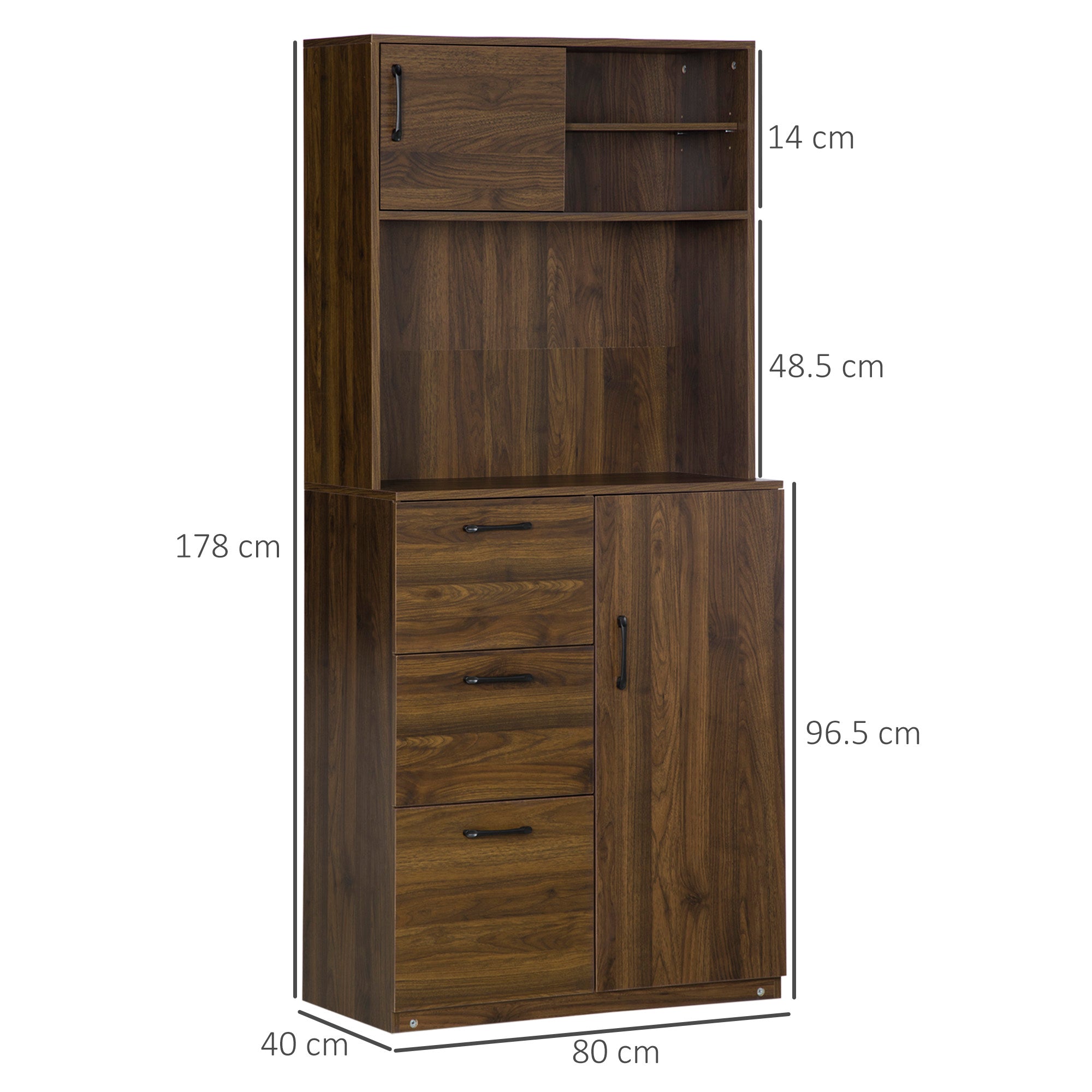 Mobile Credenza 3 Cassetti 2 Ante 3 Ripiani 80x40x178 cm in Legno Noce