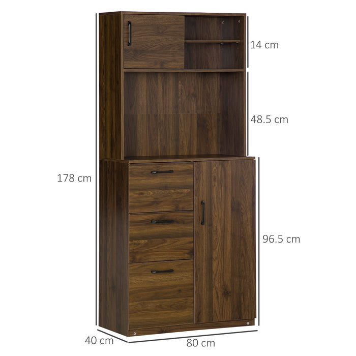 Mobile Credenza 3 Cassetti 2 Ante 3 Ripiani 80x40x178 cm in Legno Noce