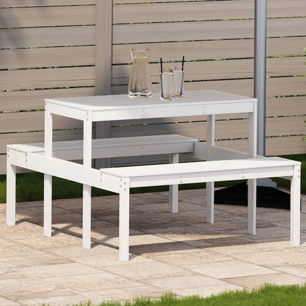 Tavolino da Giardino | Tavolo da Picnic Bianco 110x134x75 cm in Legno Massello di Pino