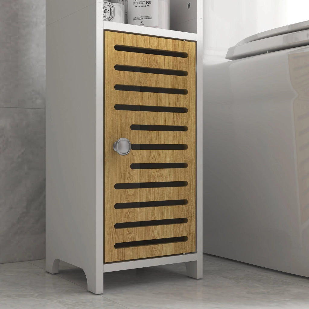 Mobiletto Bagno con Ripiani 1 Anta 18x20x90 cm in Truciolato Bianco