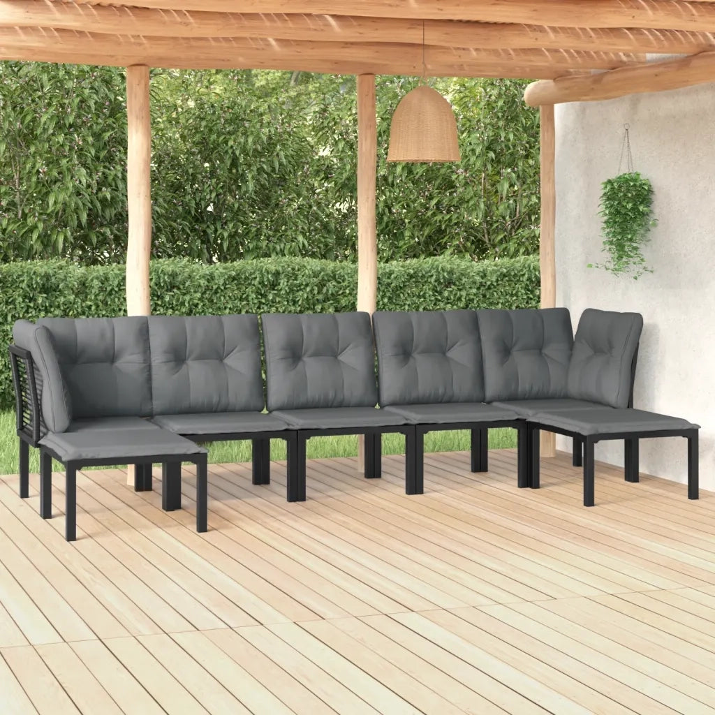 Set Salotto da Giardino 7 pz | Set di Mobili da Esterno Nero e Grigio in Polyrattan