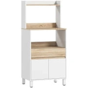 Mobiletto per Microonde in Legno con Mensola, Ripiano Aperto, Cassetto e Armadietto, 60x40x131 cm, Bianco