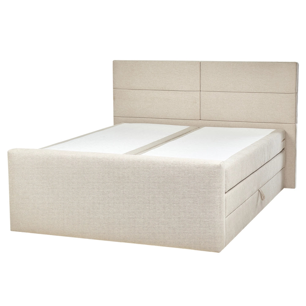 Letto king size UE con contenitore 160 x 200 Tappezzato beige con materasso a molle Bonell