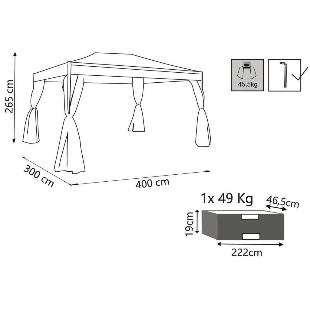 Gazebo da Giardino 3x4 con pareti in acciaio poliestere - HUFFIE