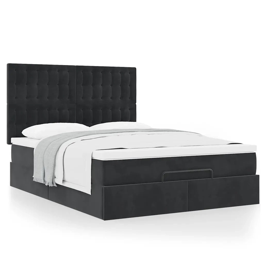 Struttura Letto Pouf con Materassi Nero 140x200 cm in Velluto