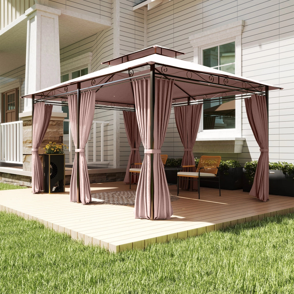 Gazebo da Giardino 4x3m ¨C Zephmum ¨C Acciaio, Poliestere, Color Cachi