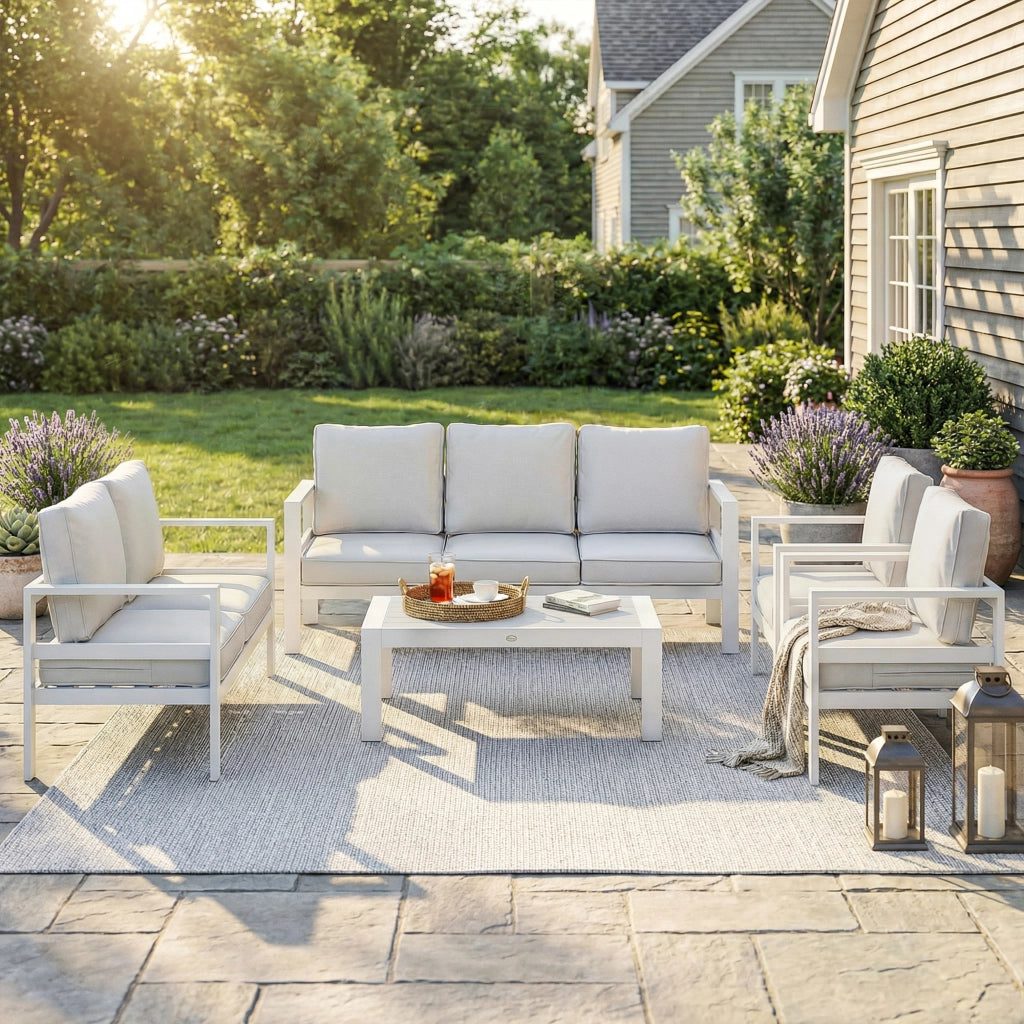 Set Giardino con Divano 3 Posti, 2 Sedie e Tavolo ¨C zephmum ¨C Bianco