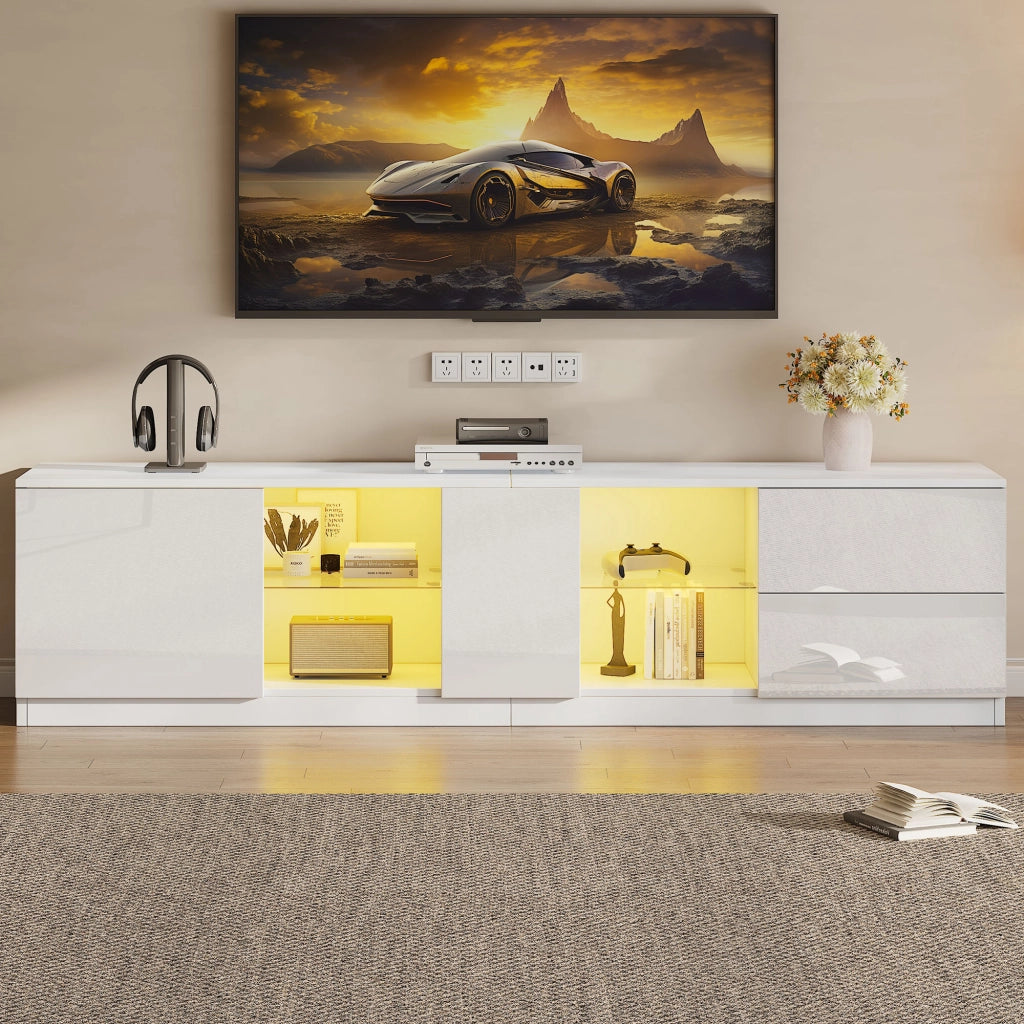 Mobile TV con 2 cassetti e 1 anta; LED USB - per soggiorno - 160x40x52 cm - in MDF - bianco