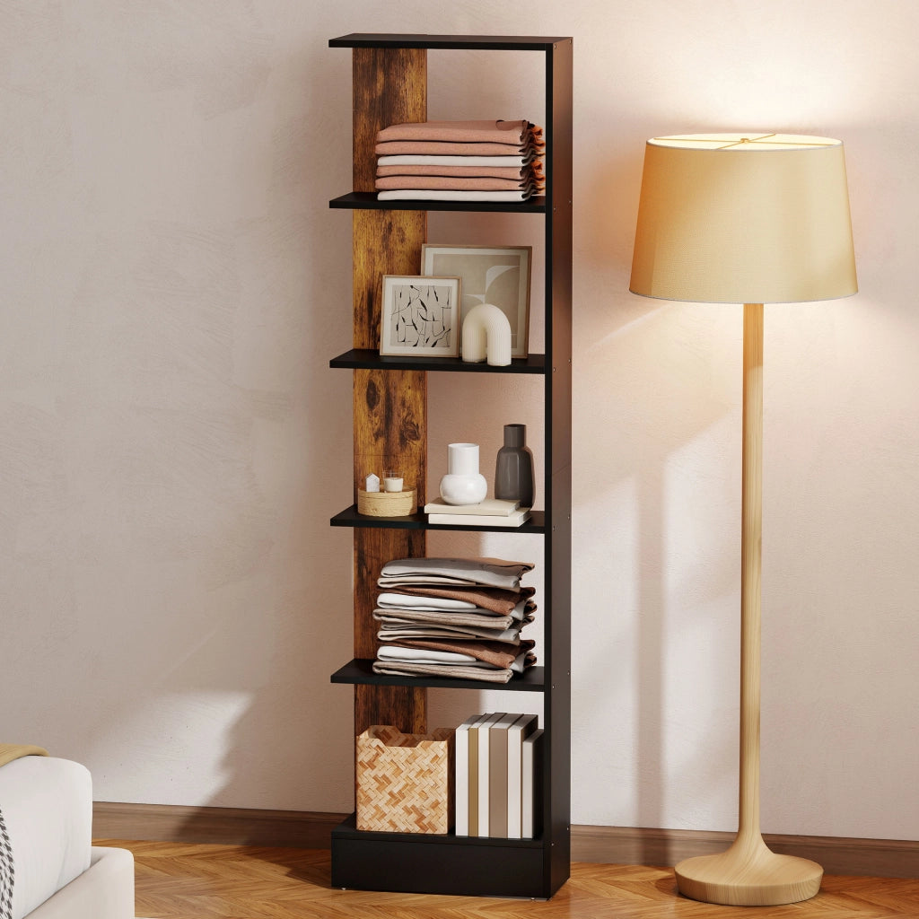 Libreria Moderna Salvaspazio 45x21x170 cm a 5 Ripiani in Legno Marrone e Nero