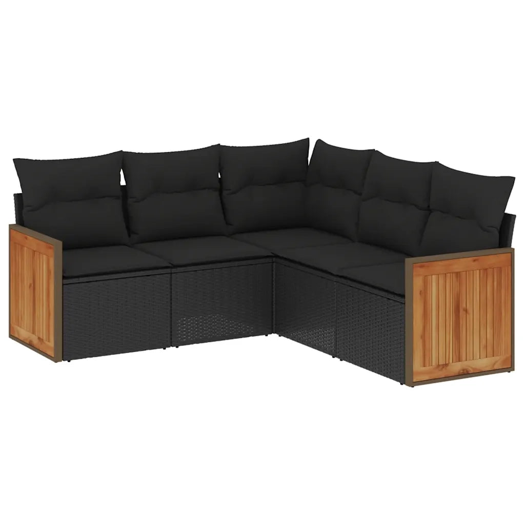 Set Divani da Giardino 5 pz | Set Salotto da Giardino con Cuscini in Polyrattan Nero