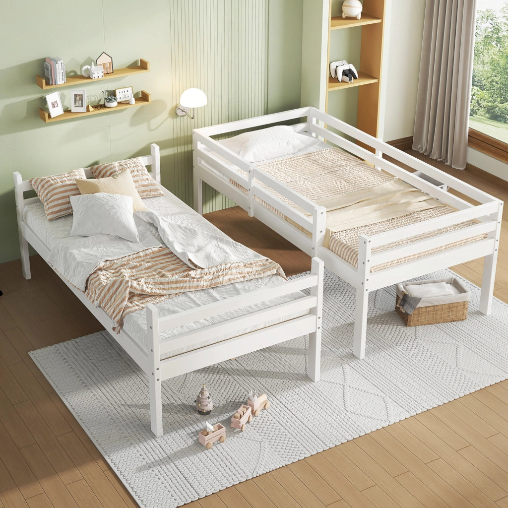 LETTO A CASTELLO 90x200 cm Bianco in Legno massello e MDF divisibile