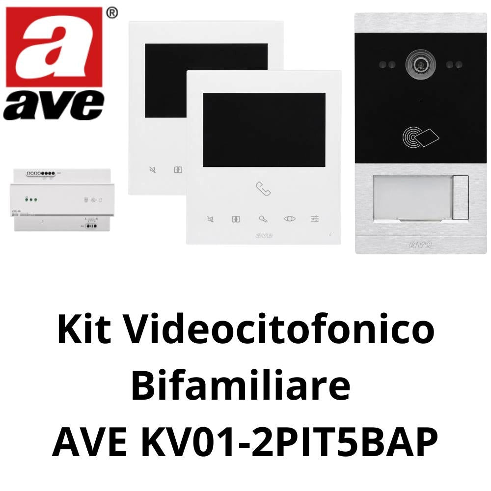 Kit videocitofonico bifamiliare ave kv01-2pit5bap con design moderno