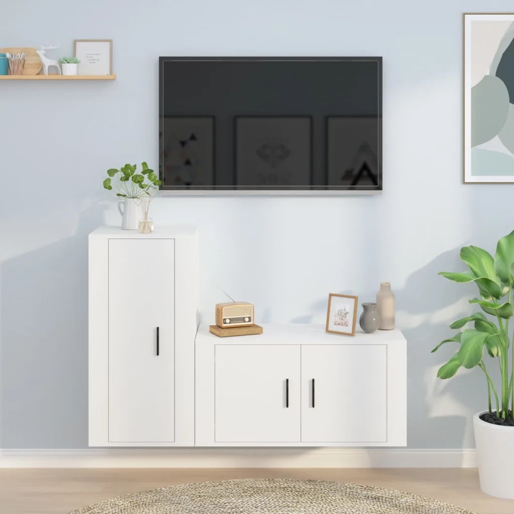 Set di Mobili Porta TV 2 pz Bianco in Legno Multistrato 3188470