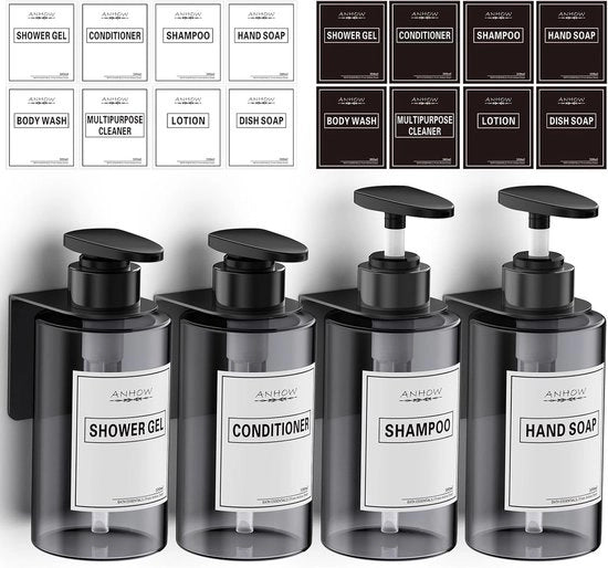 Set di 4 Dispensatori di Sapone a Muratura - Dispensatore di Sapone senza Foratura - 4 pezzi - Grigio