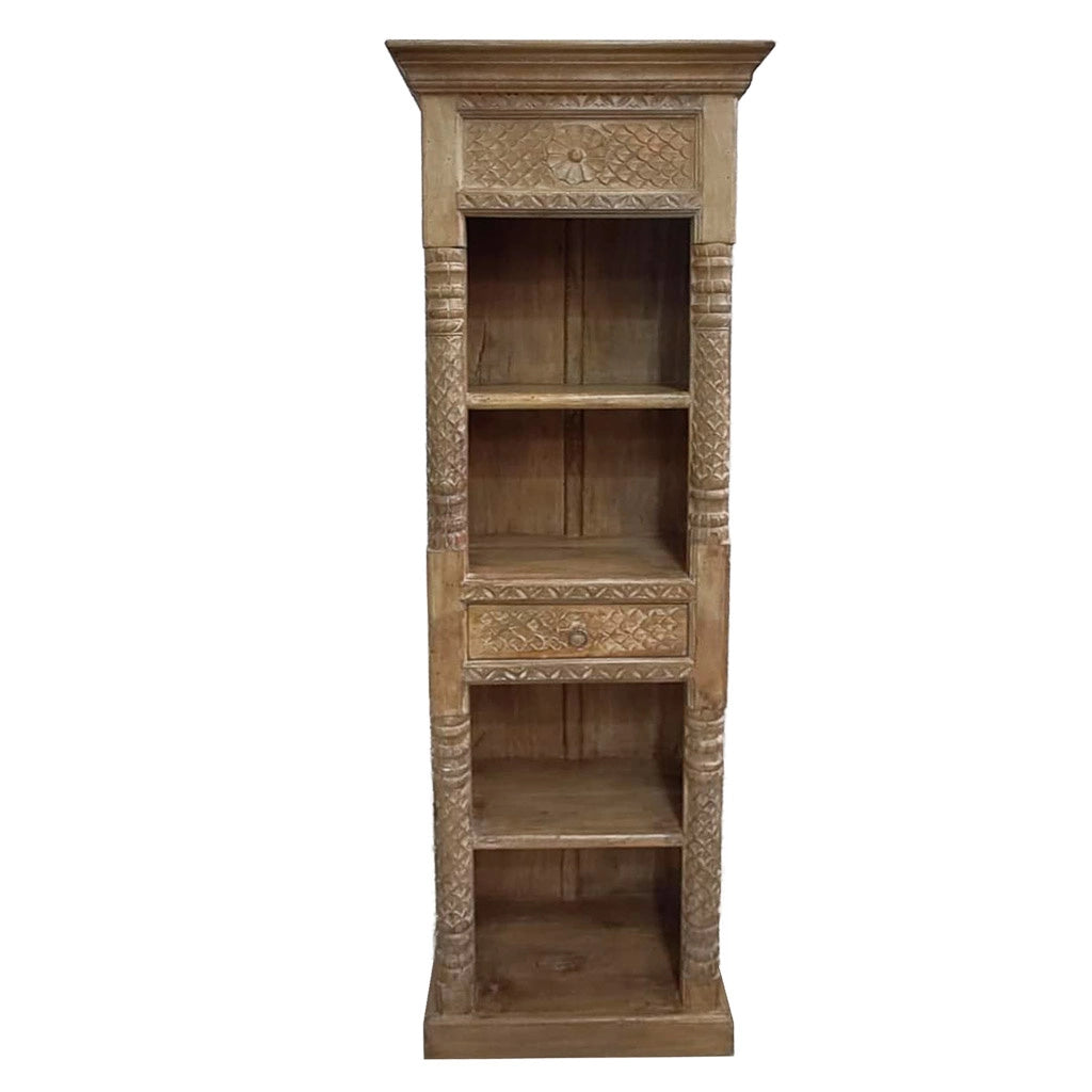 Libreria in legno con finitura artigianale marrone, 57x38x180h cm