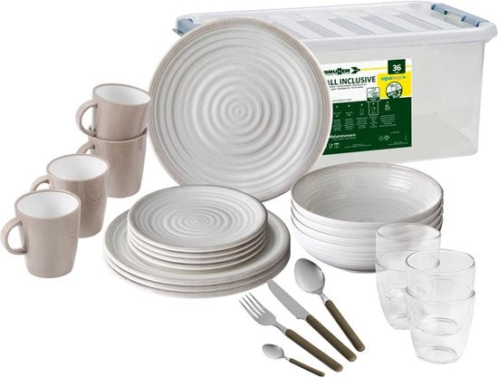 Set di servizio per campeggio Savana - Completo - 36 pezzi - Melamina - Resistente al lavastoviglie - Libero da BPA