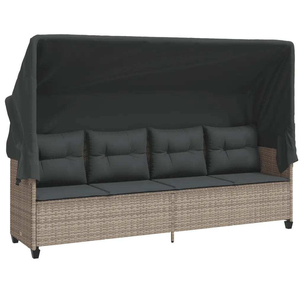 Lettino con Baldacchino e Cuscini Grigio Chiaro in Polyrattan 368340