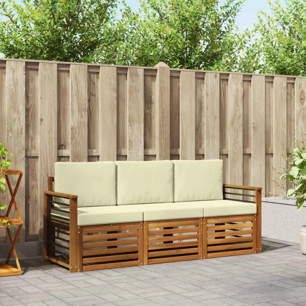 Set divani 3 pcs Naturale e Crema Legno di Acacia Massello